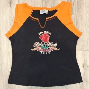 Women's Black and Orange Muscle Tee